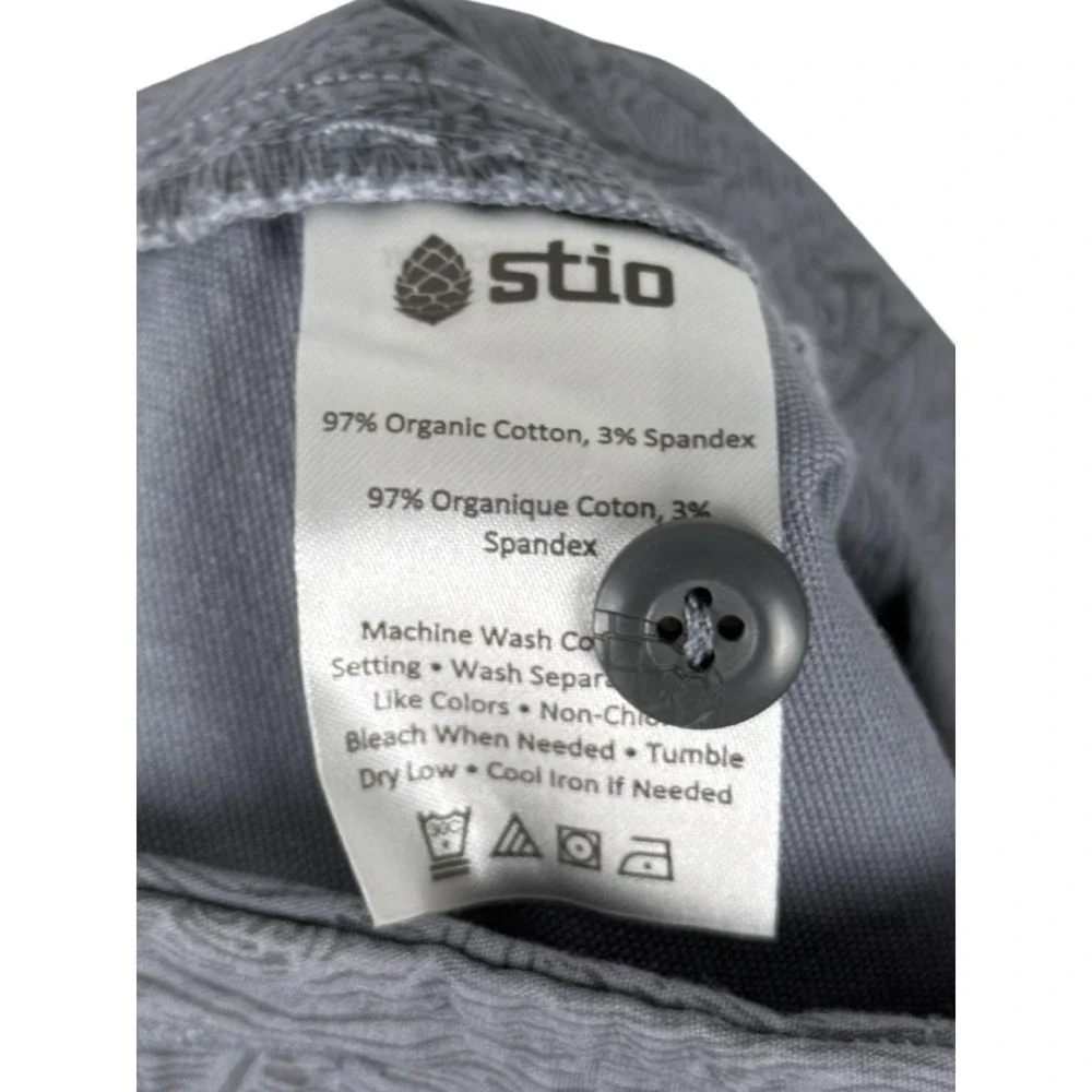 Stio Mens 33 Shorts Organic Cotton Stretch Casual Blue Gray Inseam 10